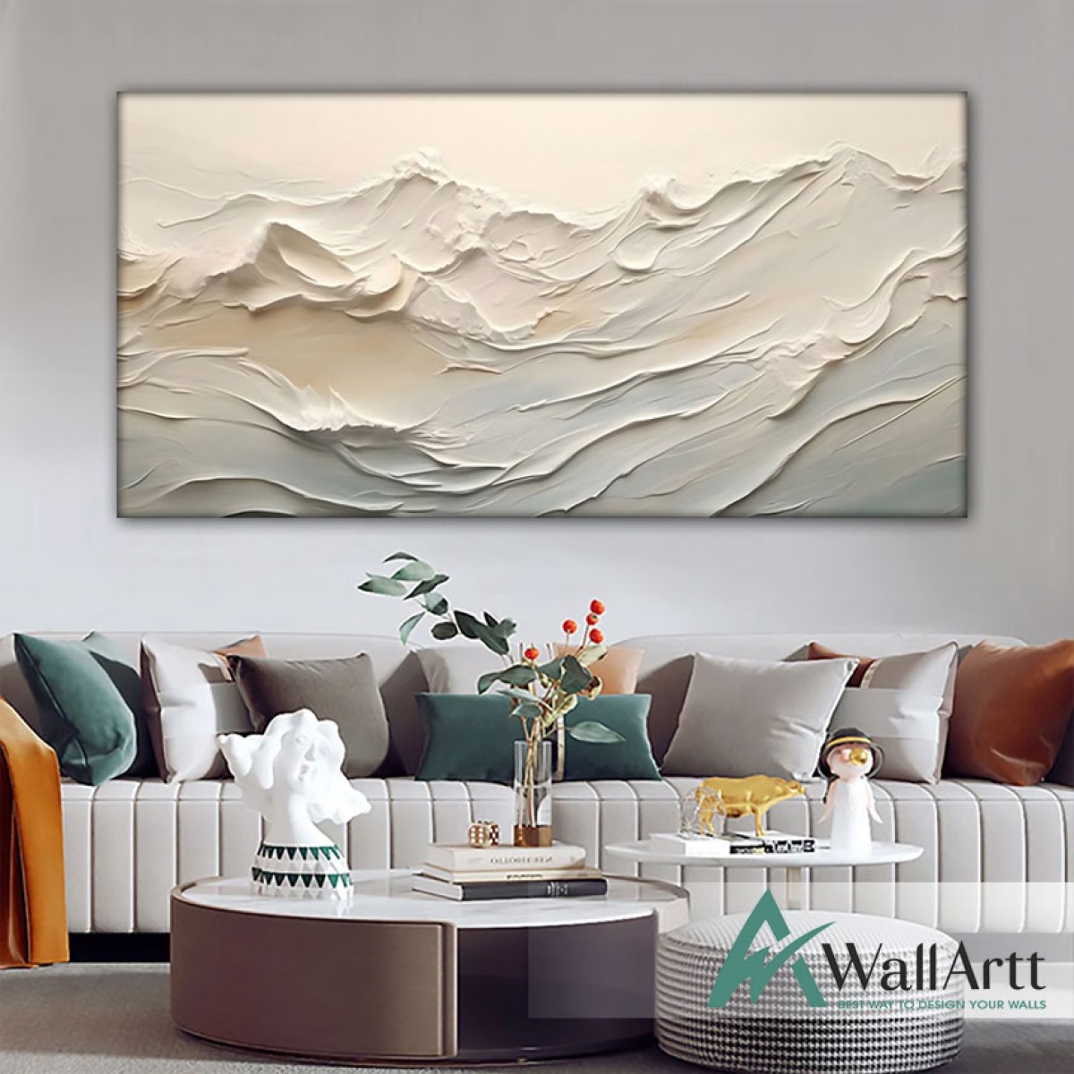 Abstract Cream Waves 3D Heavy Textured Partial Oil Painting